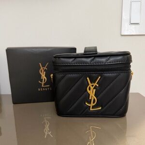 GWP Yves Saint Laurent Black Quilted Toiletry Bag with Gold Logo